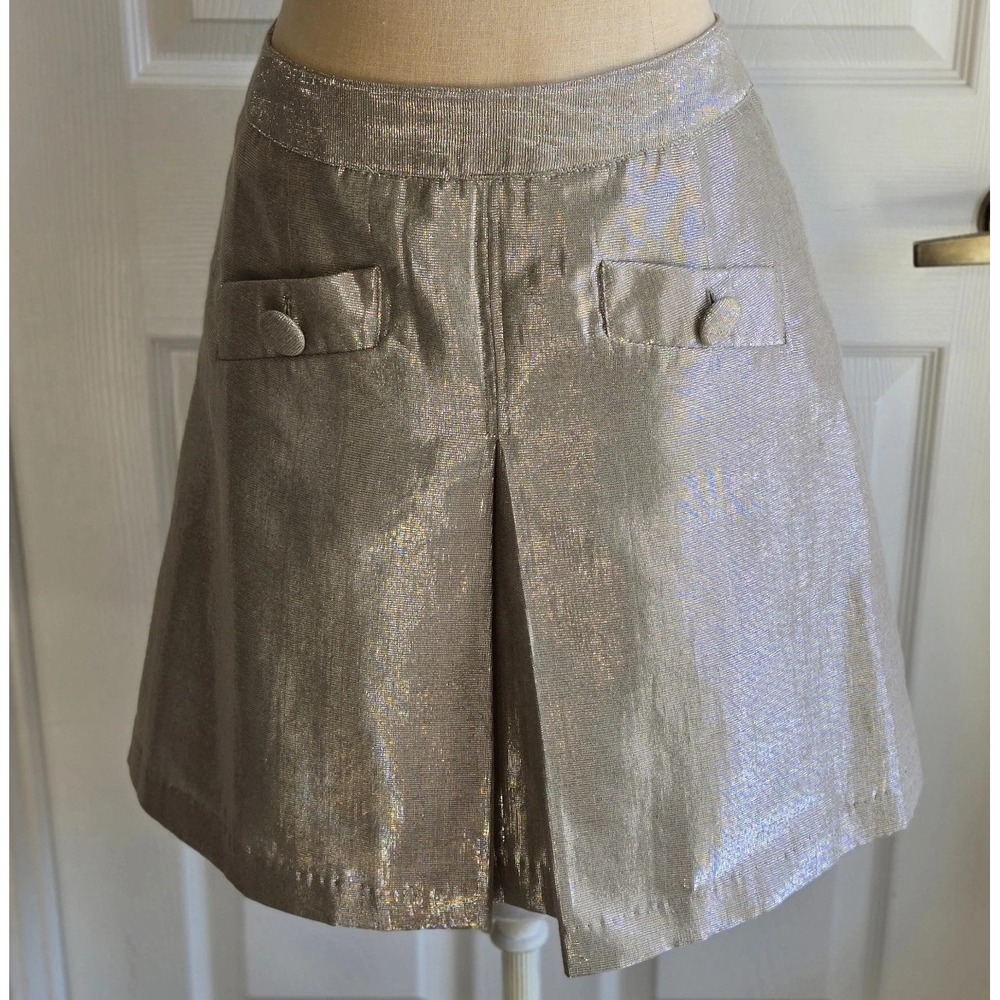 metrostyle women Cotton‎ Blend Gold metalic threadskirt size 12 Vintage Style